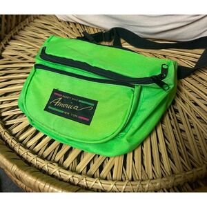 Vintage Fanny Pack America Money Bag NY Waist Bag Athletic Gym 80s 90s Neon Grn